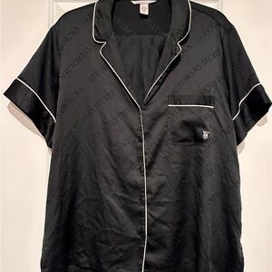 Victoria's Secret Black Satin with Pink Pinstripe Pajama Set